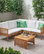 Maud Outdoor 5 Seater Acacia Wood Sofa Sectional Set, Brown Patina, White