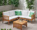 Maud Outdoor 5 Seater Acacia Wood Sofa Sectional Set, Brown Patina, White