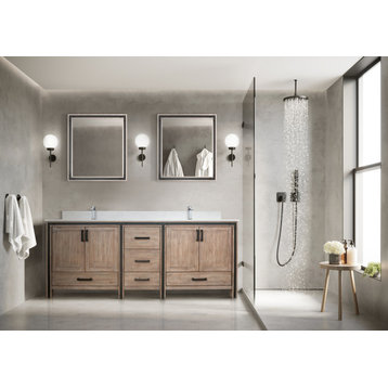 Lexora Ziva Bathroom Vanity, Rustic Barnwood, 80" Double Sink, Cultured Marble Top, Vanity, Countertop, & Sink
