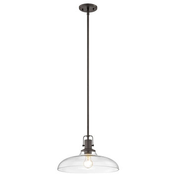 Clear Glass Pendant Light Bronze Finish  14-Inch Wide