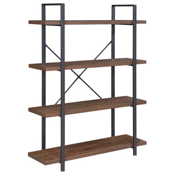 Industrial Bookcase Open Etagere Book Shelf Metal/Wood, Dark Walnut, 4 Shelves