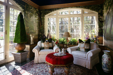 Example of a large eclectic enclosed and formal living room design in Bridgeport with green walls and no tv