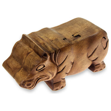NOVICA Hippopotamus, Wood Puzzle Box