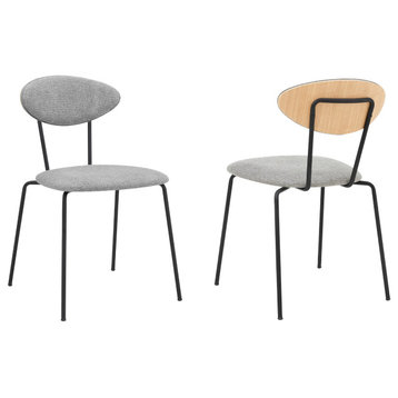 Neo Gray Fabric and Black Metal Dining Room Chairs, Set of 2