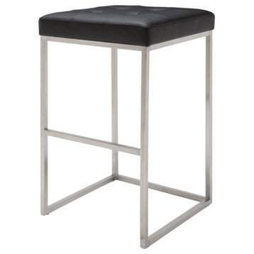 Nuevo Chi 29.75" Faux Leather Bar Stool in Black and Silver