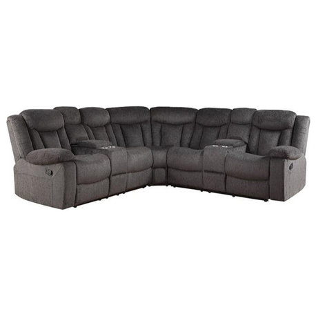 ACME Rylan Fabric Reclining Sectional Sofa in Dark Brown