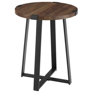 Pemberly Row 18" Wrap Round Modern Metal Side Table in Dark Walnut/Black