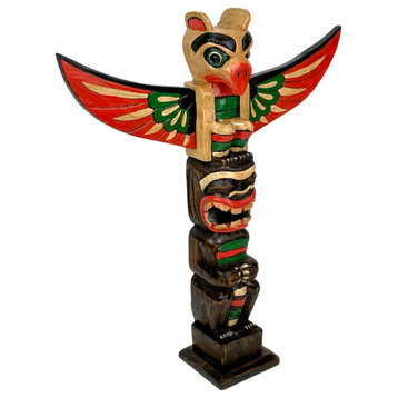 20 Inch Tall Northwest Coast Style Wooden Totem Pole Light Brown