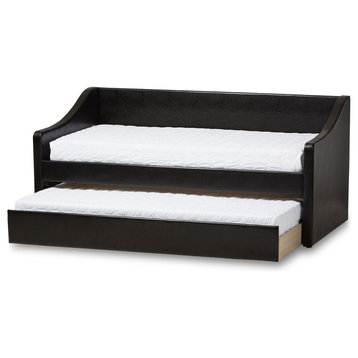 Barnstorm Upholstered Daybed With Guest Trundle Bed, Black Faux Leather