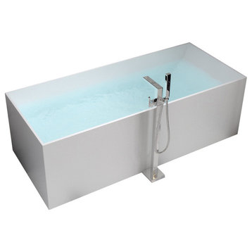 ADM Rectangular Freestanding Bathtub, Matte White, 61.4"