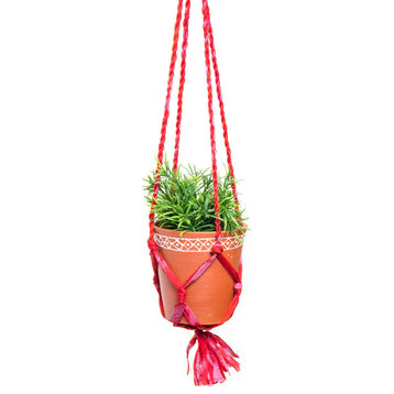 Macrame Hanging Planter Pot Assorted Upcycled Sari