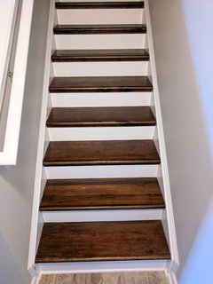 wood look tile stairs