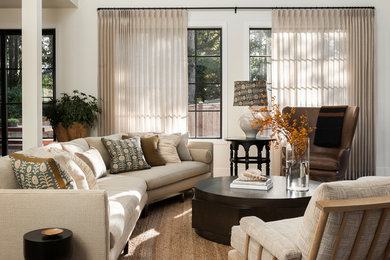 Example of a transitional living room design in Seattle