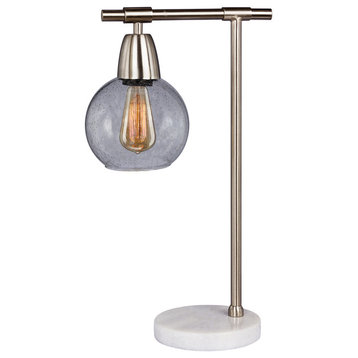 18" Stationary Down Bridge Metal & Glass Table Lamp, Brushed Steel