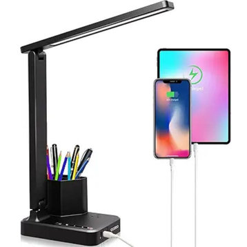LED Desk Lamp with 2 USB Charging Ports,2 Pen Holders