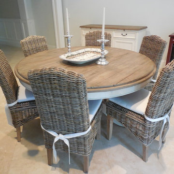60" DINING TABLE WITH GREY WICKER CHAIRS