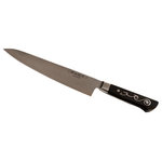 Master Grade - I.O. SHEN Chef Knife, Kitchen Knife, Cutting Knife, 9″ / 240 mm - Introducing the I.O. Shen Chef’s Knife, expertly engineered for optimal balance and comfort. This chopping knife effortlessly slices through fruits, vegetables, and meats while retaining their moisture and nutrients, enhancing your culinary experience. Utilizing our innovative Triplex Steel Technology, the blade features a super hard core (Rockwell 62°) enveloped in softer stainless-steel layers (Rockwell 10°), ensuring exceptional durability and performance. Each Master grade chef knife is handcrafted with precision, boasting a 15° edge for effortless cutting. The Tai Tang handle, inspired by the "Yin Yang" philosophy, enhances stability, and adds an artistic flair, while its heat-resistant ebonite construction ensures both strength and functionality. With an average of 7 hours of hand finishing, the I.O. Shen kitchen knife promises unmatched quality for every kitchen. For optimal longevity, hand wash your knife after use.