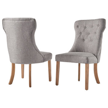 Keighley Button Tufted Hourglass Dining Chair, Set of 2, Grey