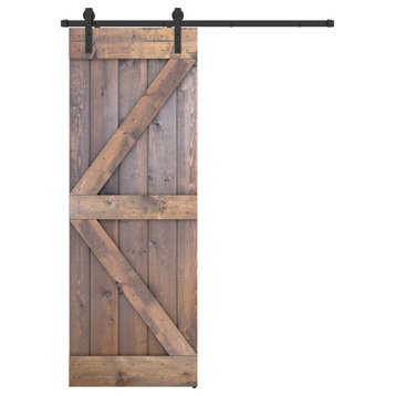 Solid Wood Barn Door, With Hardware Kit, Brown, 30x84"