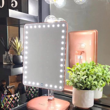Touch Pro Makeup Mirror with LED Light and Bluetooth Speaker, Rose Gold