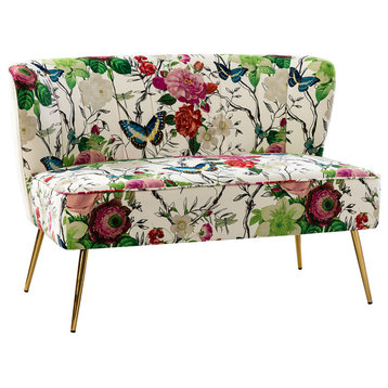 Contemporary 47" Loveseat, Floral Pattern, Ivory