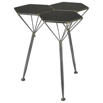 Unique Coffee Table, Metal Base With Triple Hexagonal Tier Mahogany Wood Top