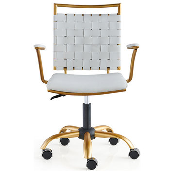 LUXMOD Classy Goldtone Adjustable Swivel Ergonomic Desk Chair, White