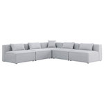 Meridian Furniture - Cube Upholstered Modular Sectional, Gray, 5-Piece: 4 Armless Chair, 1 Corner Chair, Linen Texured Fabric - Treat yourself to some long overdue "me time" when you're seated on this Cube 5-Piece Modular Sectional. This beautiful modular unit is both eye-catching and elegant, features durable linen textured upholstery in a soft grey color that meshes well with nearly any existing color scheme. Pair this modular Sectional with other items in the same collection to create an unlimited number of combinations and enjoy the custom seating arrangement of your dreams. Latches underneath make it easy to attach pieces to one another.