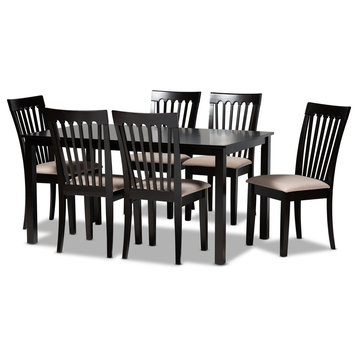 7 Piece Dining Set, Large Table & Cushioned Chairs With Cut Out Slatted Backrest