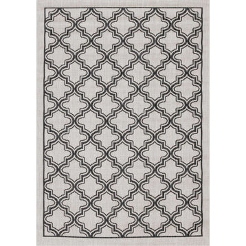 Cabana Collection Gray Black Ogee Patterned Indoor Outdoor Rug, 5'3"x7'7"