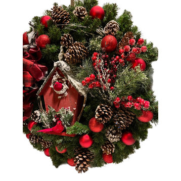Red Christmas Wreath Birdhouse  Shatterproof Ornament 30” In/Outdoor