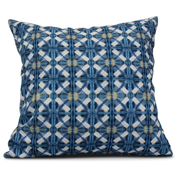 Beach Tile, Geometric Print Outdoor Pillow, Blue, 20"x20"