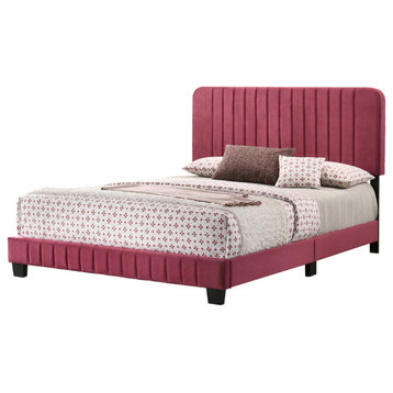 Lodi Velvet Upholstered Channel Tufted King Panel Bed, Cherry