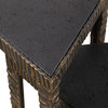 Triangular Bronze Iron Accent Table Nesting Black Lava Top Ribbed, 2-Piece Set