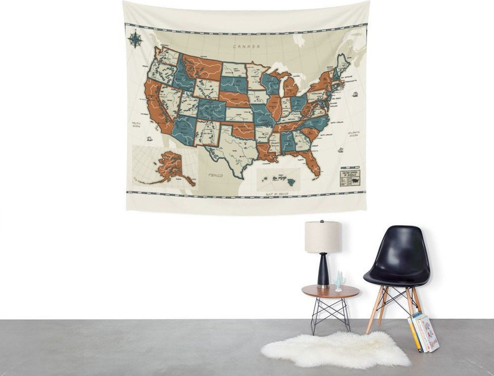Usa Vintage Map Wall Hanging Tapestry - Medium: 68 x 80