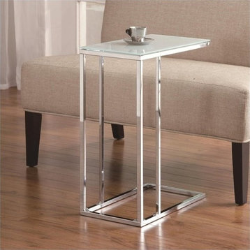 Bowery Hill Contemporary Metal and Glass End Table in White/Chrome