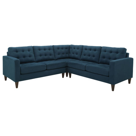 Empress 3-Piece Upholstered Fabric Sectional Sofa Set, Azure