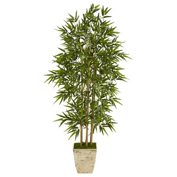 65" Bamboo Artificial Tree, Country White Planter