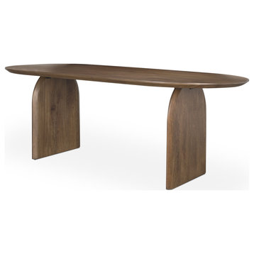 Isla Oval Dining Table WithDark Brown Wood Top and Arched Legs