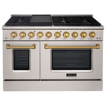 48" Slide-in Freestanding Gas Range & 6.7 Cu. Ft. Oven,8 Burners.Stainless Steel, Stainless Steel & Gold, 48"