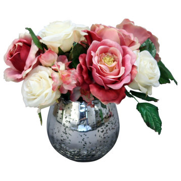 Waterlook® Pink and White Roses in Mercury Glass
