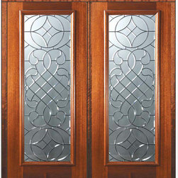 Pre-hung Double Door 80 Wood Mahogany Savoy Full Lite Glass - Front Doors