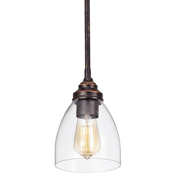 1-Light Antique Copper Bell Shaped Clear Glass Mini Pendant Ceiling Fixture