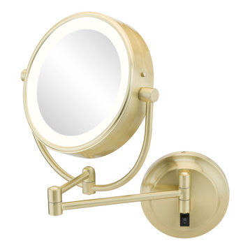 NeoModern LED Switchable Lighted Wall Mirror, Brushed Brass