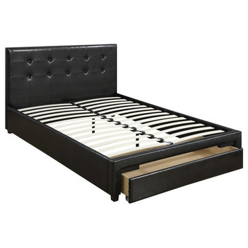 Benzara BM171693 Modern And Fashionable Full Bed With Drawer,Black Pu