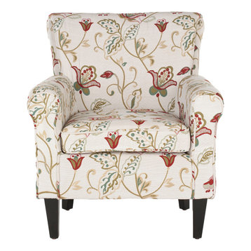 Hazina Club Chair, White-Red Flower Printed