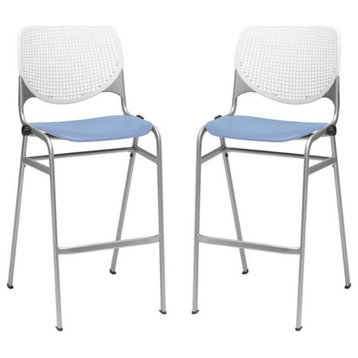 Home Square Stack Barstool in White Back/Peri Blue Seat - Set of 2