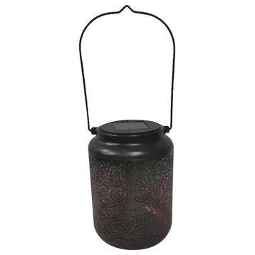 7" Black Integrated Floral LED Solar Outdoor Lantern With Handle