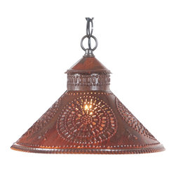 handmade in the USA - Punched Tin Pendant Shade Light, Rustic Tin - Pendant Lighting