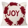 Hand Felted Wool Pillow Cover, JOY Wreath on Cream, 20"